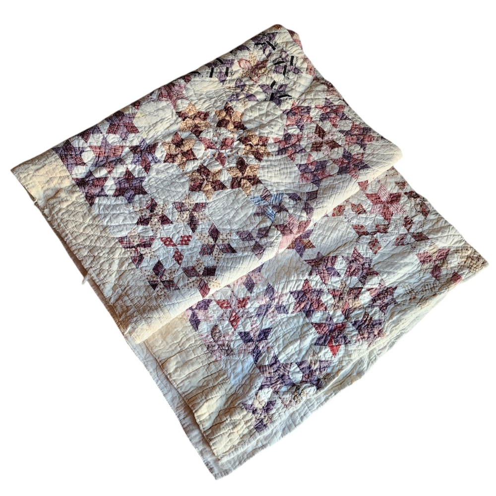 ANTIQUE Seven Sisters Baptist Circle‎ pattern handmade quilt 1880s